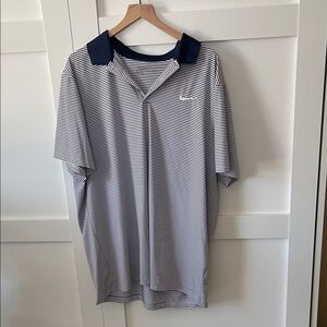 Nike Navy and White Striped Polo Shirt